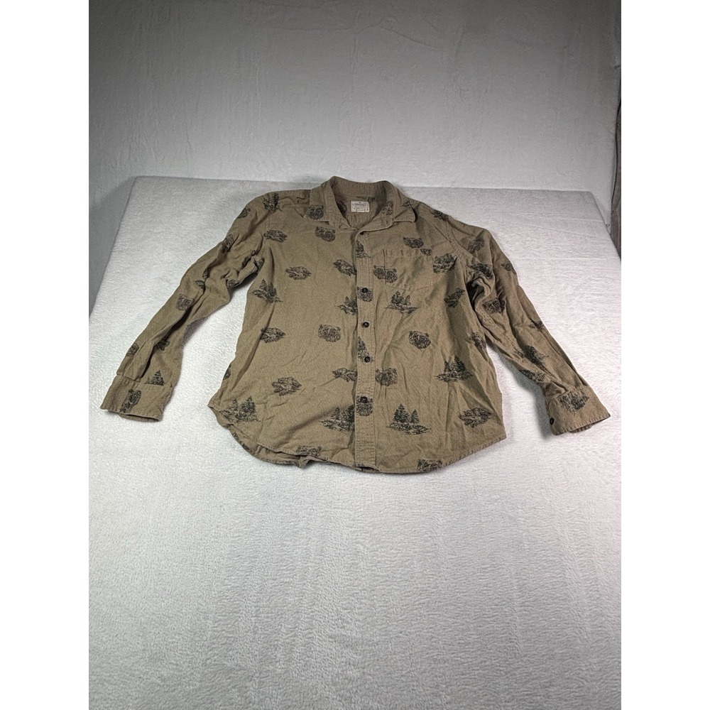 American Eagle Mens Brown Bear Print Flannel Shirt XL Athletic Fit Button Up